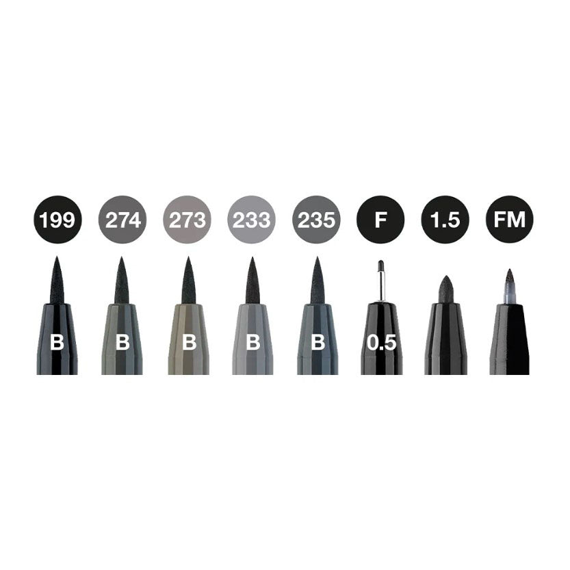 Pitt Artist Pen Black & Grey Wallet of 8