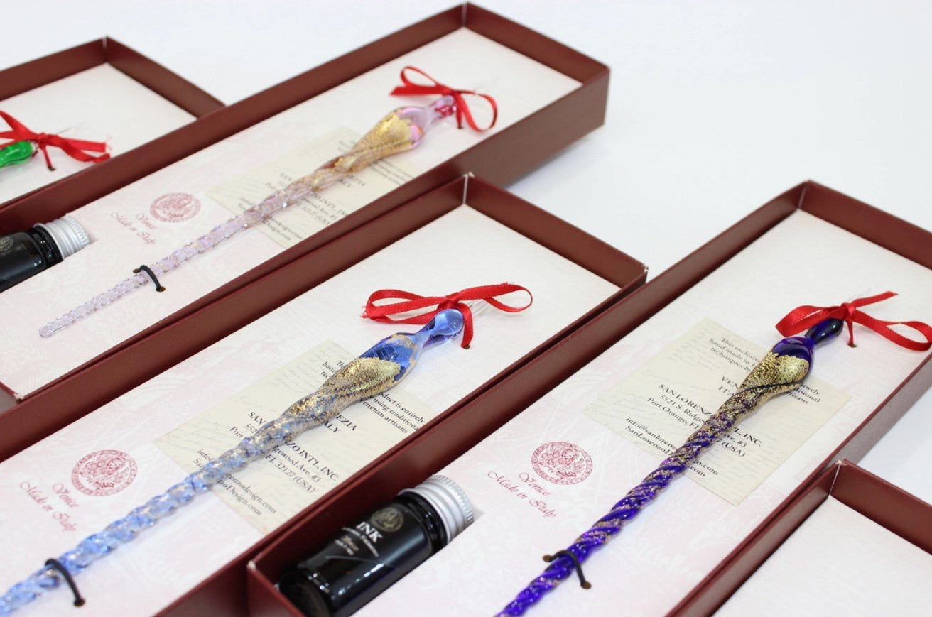 Murano Glass Pen Set - Gold Leaf, Handmade in Venice
