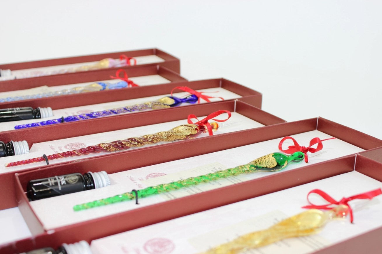 Murano Glass Pen Set - Gold Leaf, Handmade in Venice