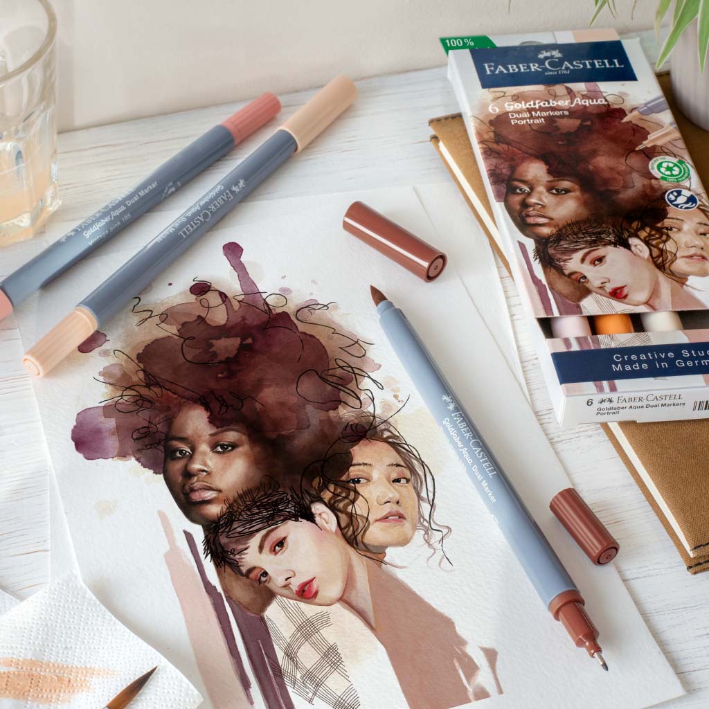 Dual Marker Set of 6 Portrait Goldfaber Aqua