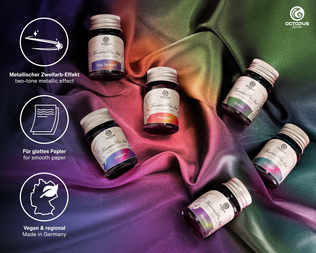 SHEEN INK Set of 6 x 10 ml Fountain Pen Inks Octopus