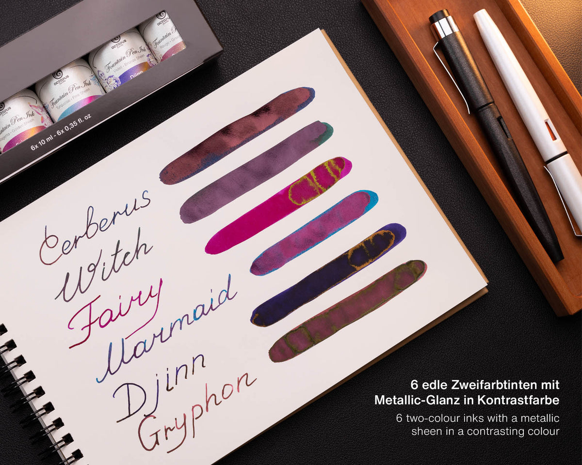 SHEEN INK Set of 6 x 10 ml Fountain Pen Inks 02 Octopus Fluids Swatch