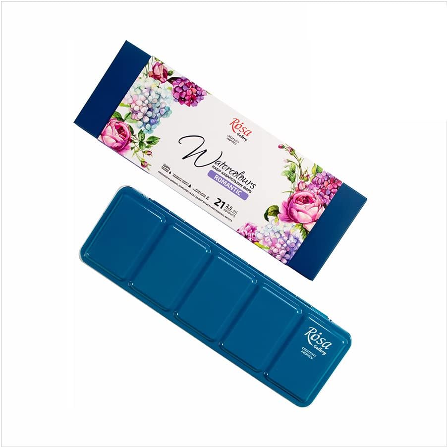 Rosa Watercolor Paints Romantic Set 21 cuvettes metal case  box