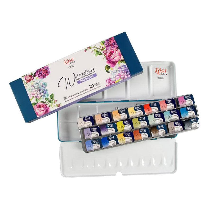 Rosa Watercolor Paints Romantic Set 21 cuvettes metal case  box