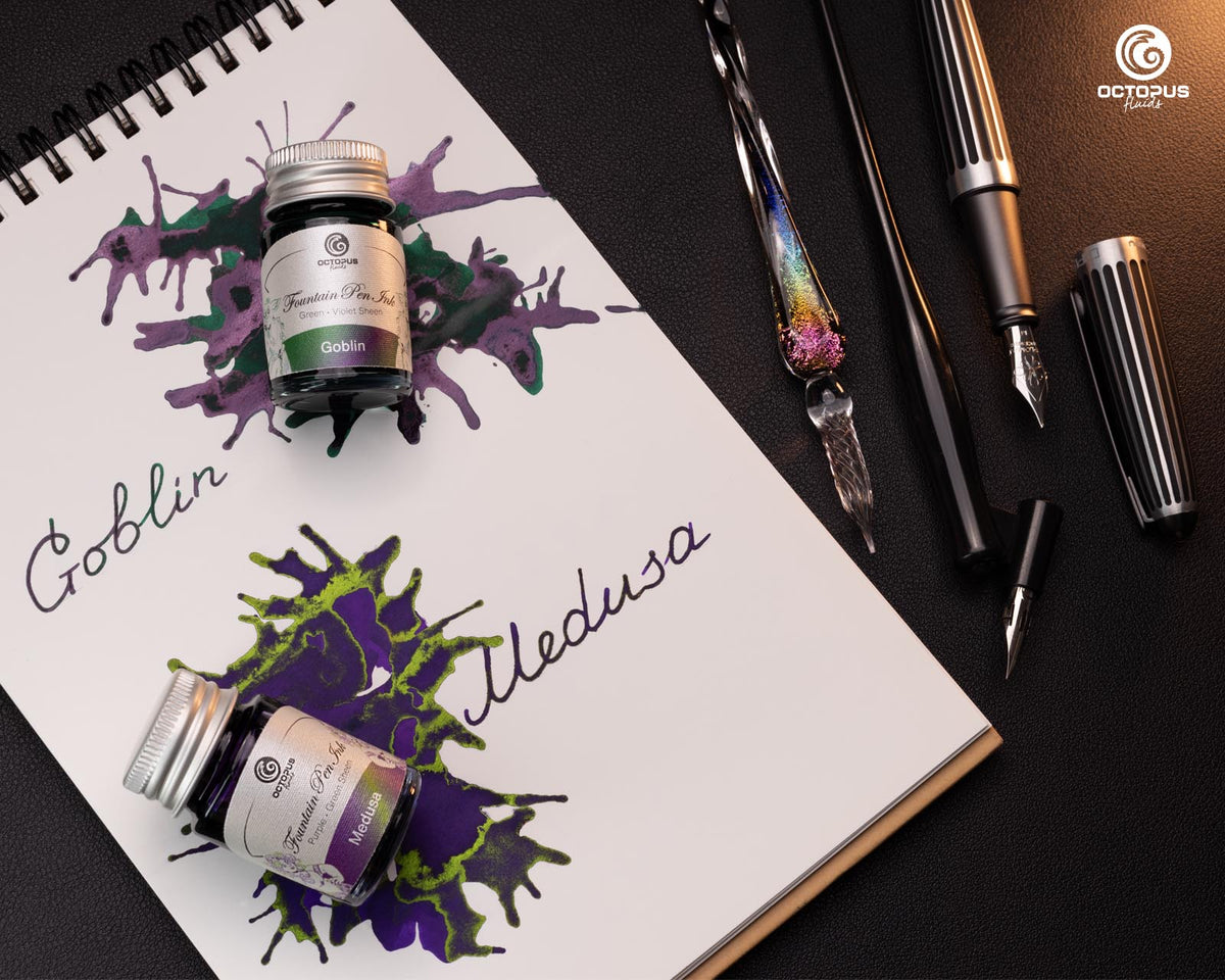 SHEEN INK Set of 6 x 10 ml Fountain Pen Inks Octopus Swatch