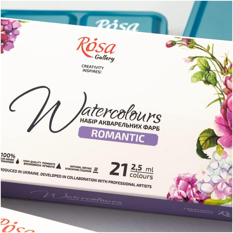 Rosa Watercolor Paints Romantic Set 21 cuvettes metal case  box